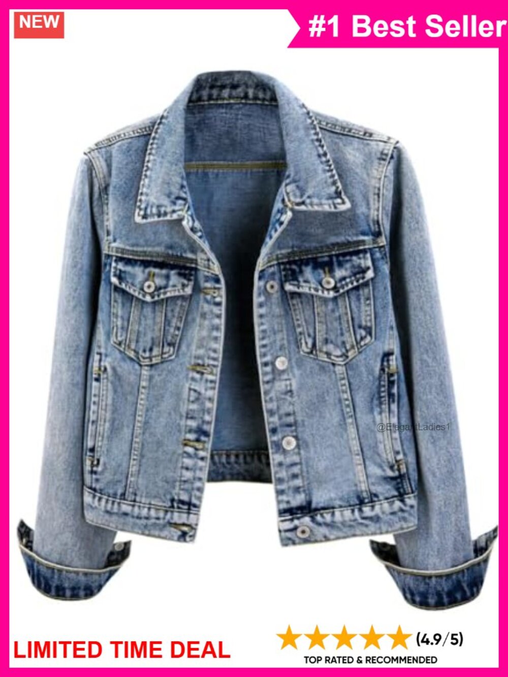 Women's Distressed Denim Jacket Button Down Oversized Boyfriend Jean Coat